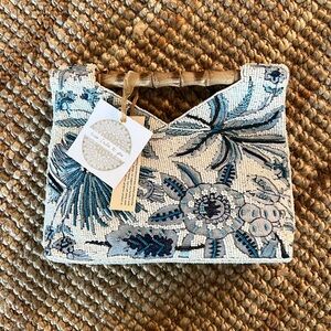 From India to You vintage inspires blue beaded bag clutch with bamboo details.